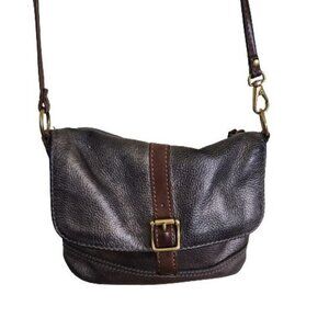 Fossil Pewter Metallic Pebbled Leather Crossbody Bag